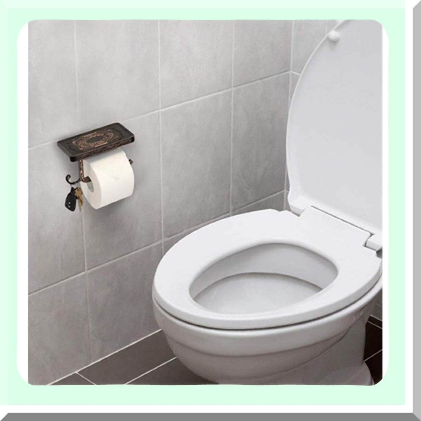 Tet Paper Holder with Phone Shelf and Hook, Bronze
