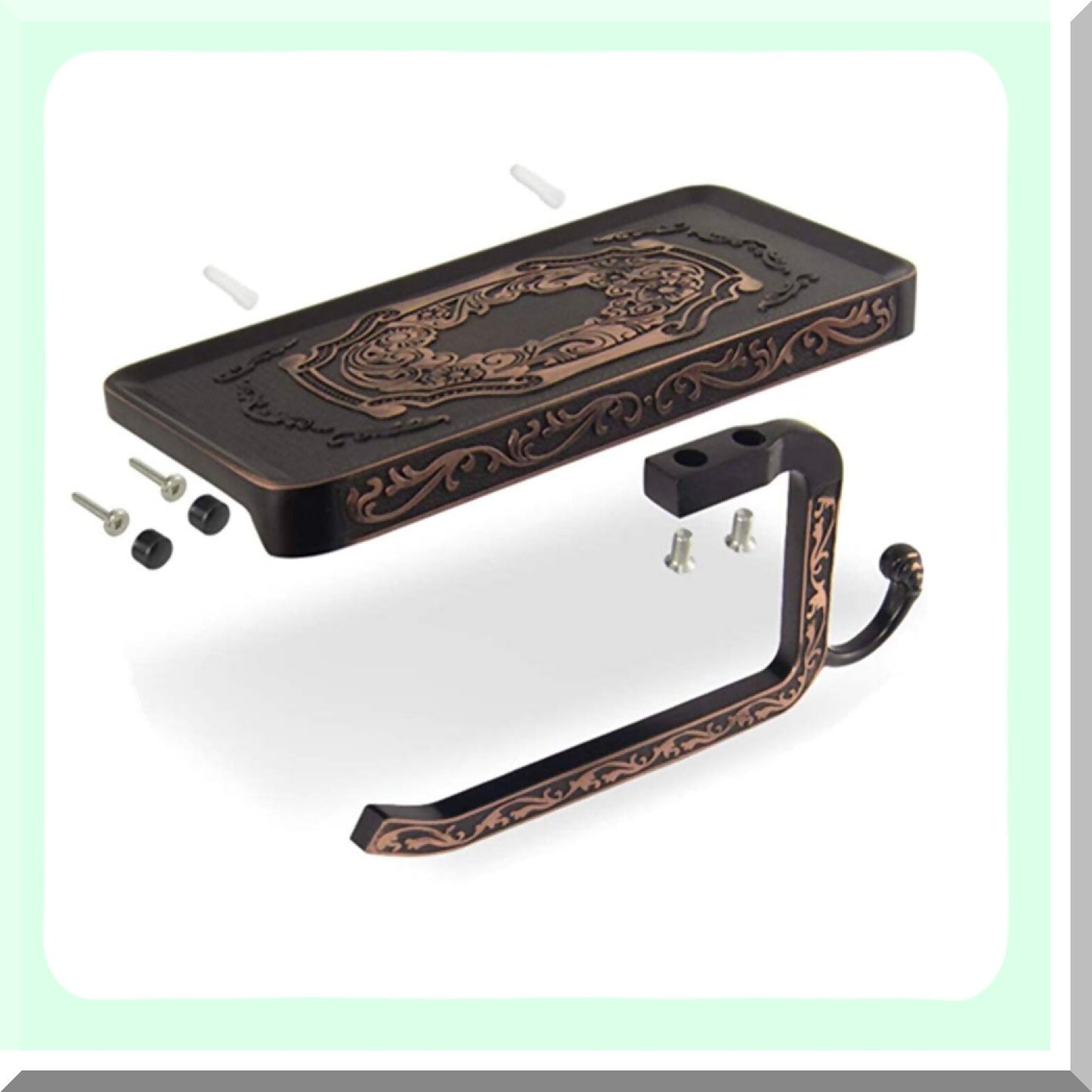 Tet Paper Holder with Phone Shelf and Hook, Bronze