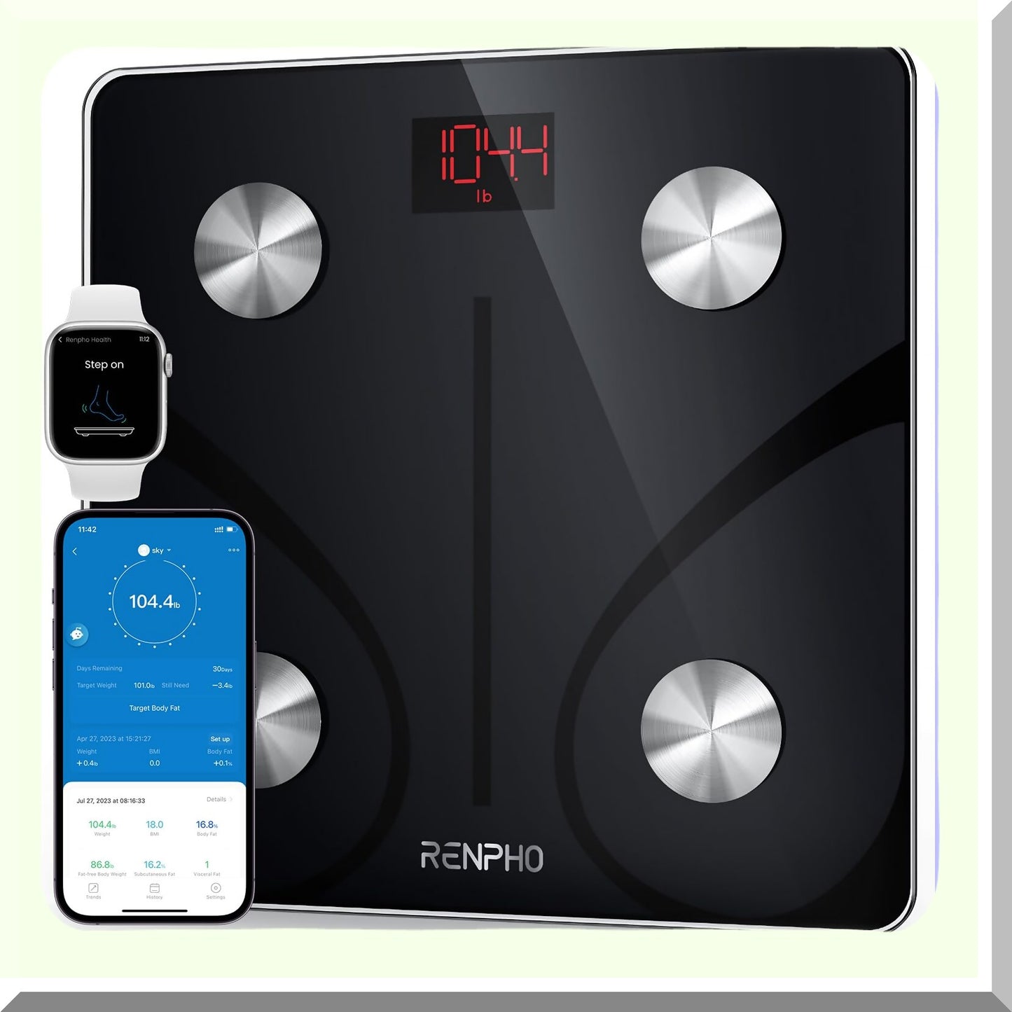 Digital Bathroom Scale with Bluetooth, Black, 400 lbs