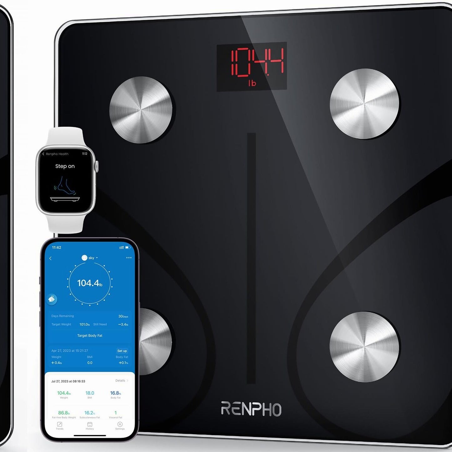 Digital Bathroom Scale with Bluetooth, Black, 400 lbs