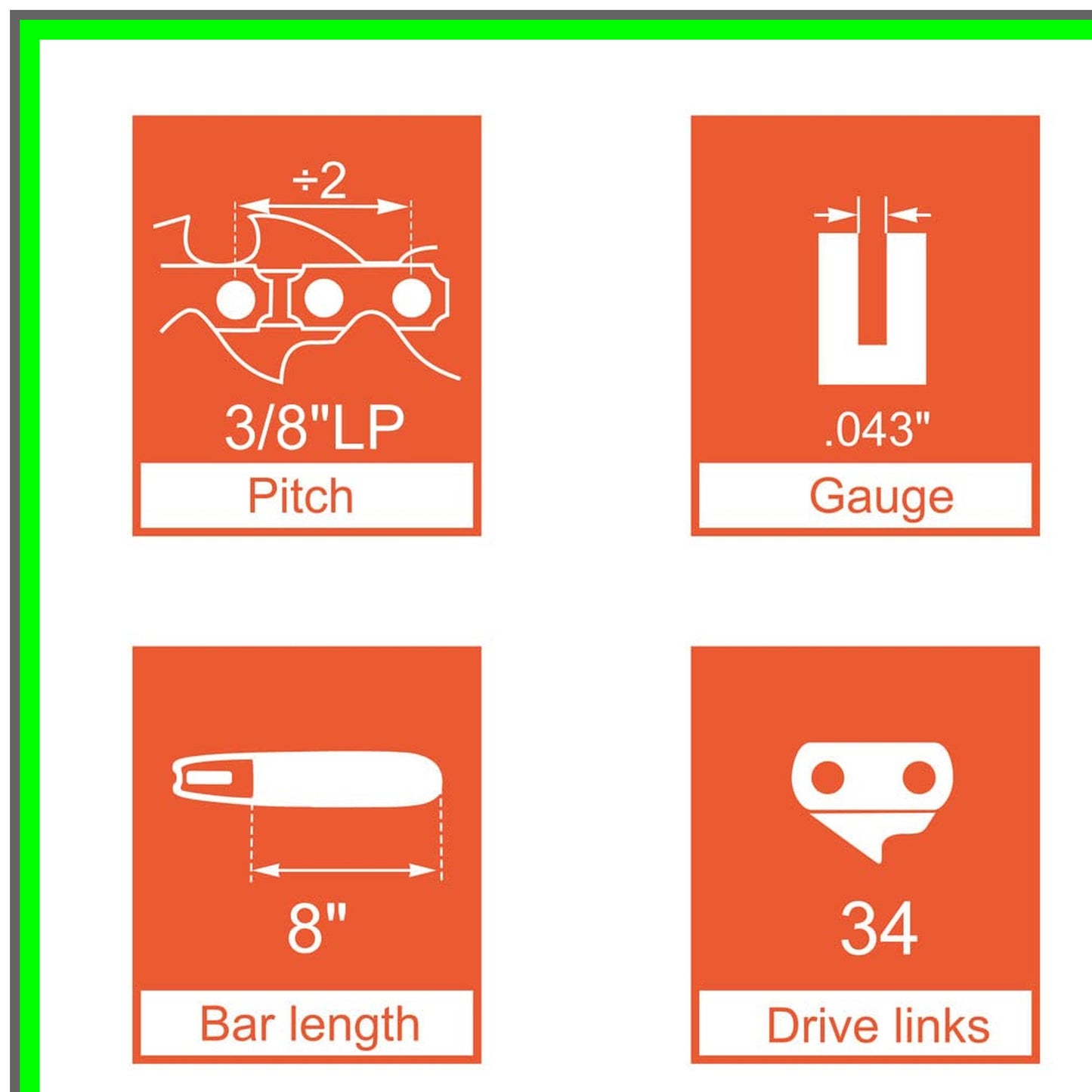 8 Inch Replacement Chainsaw Chain for Ryobi Homelite Worx Pole Saws 2-Pack