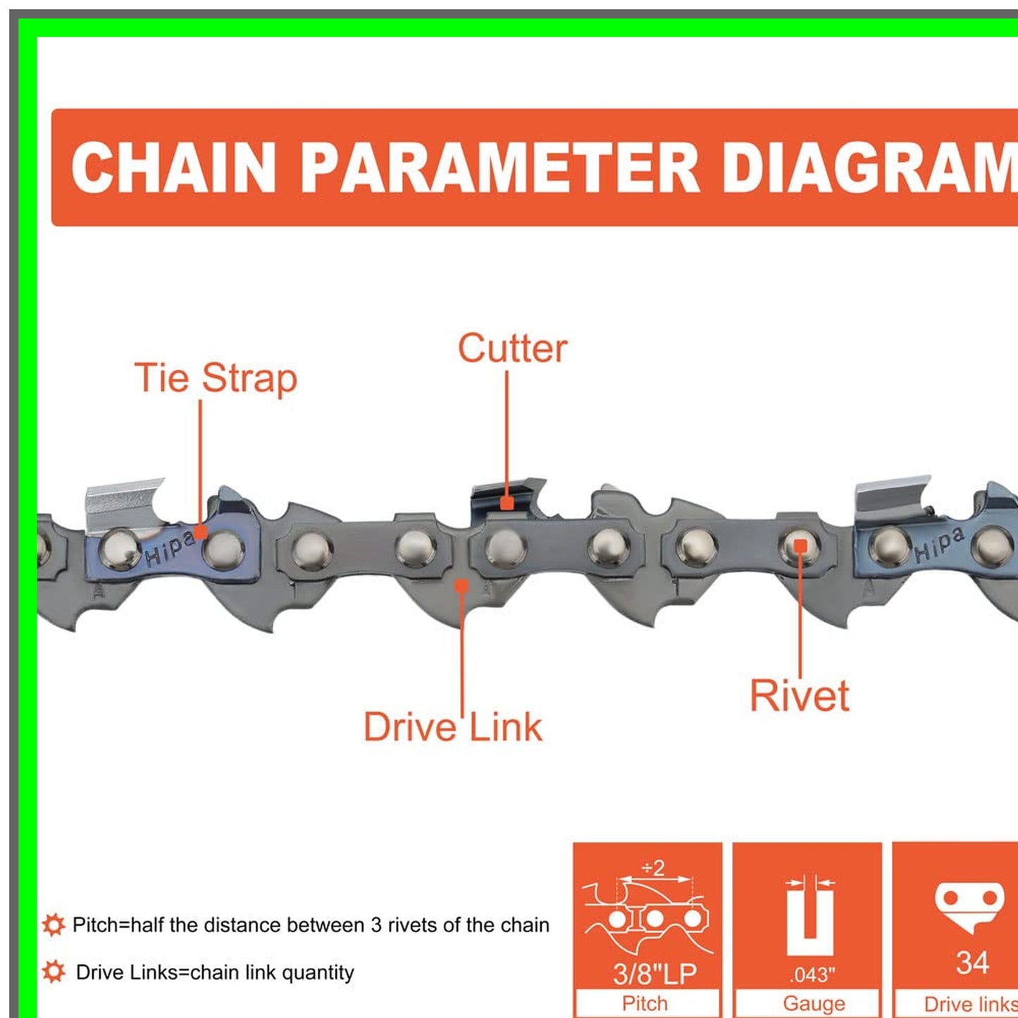 8 Inch Replacement Chainsaw Chain for Ryobi Homelite Worx Pole Saws 2-Pack