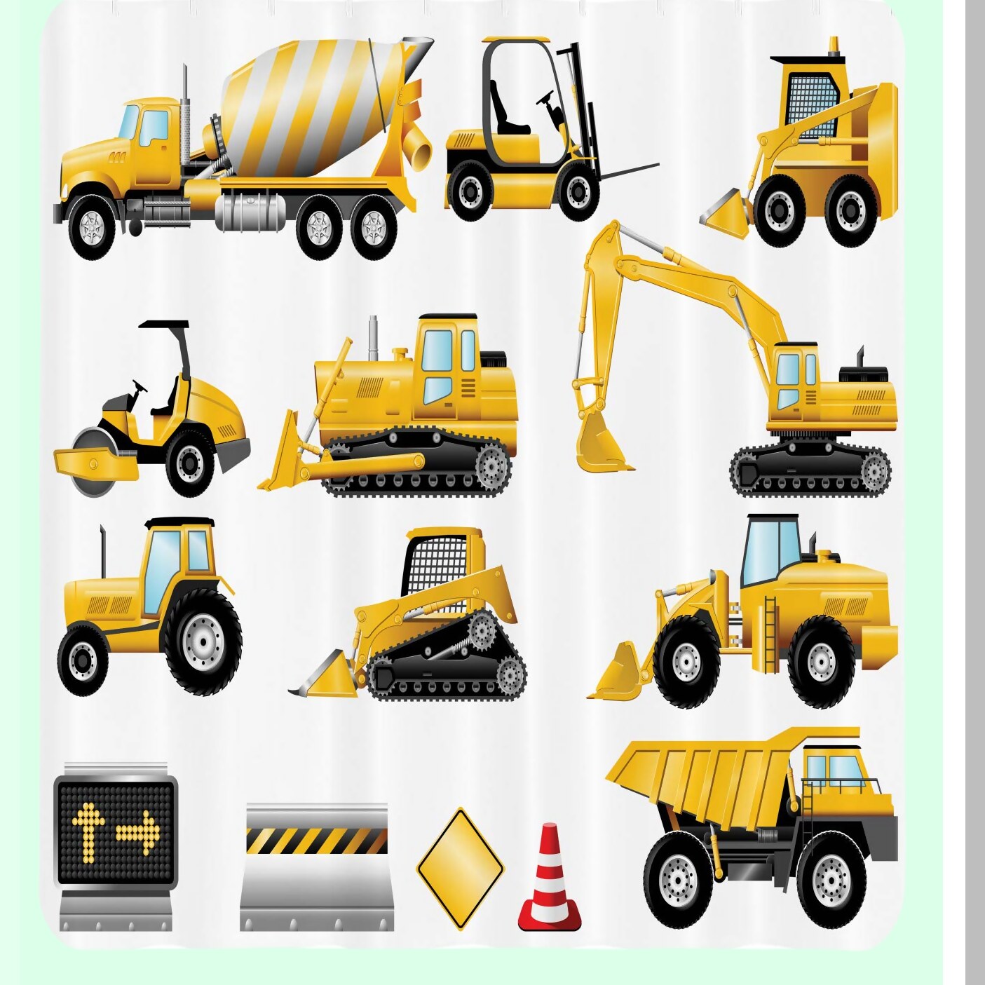 Cartoon Shower Curtain Yellow Construction Site 69x75