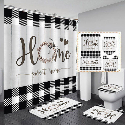 Black and White Shower Curtain Set with Rugs