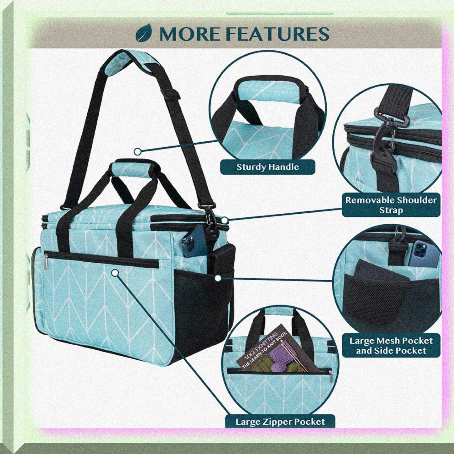 Large Chevron Teal Knitting and Crochet Bag