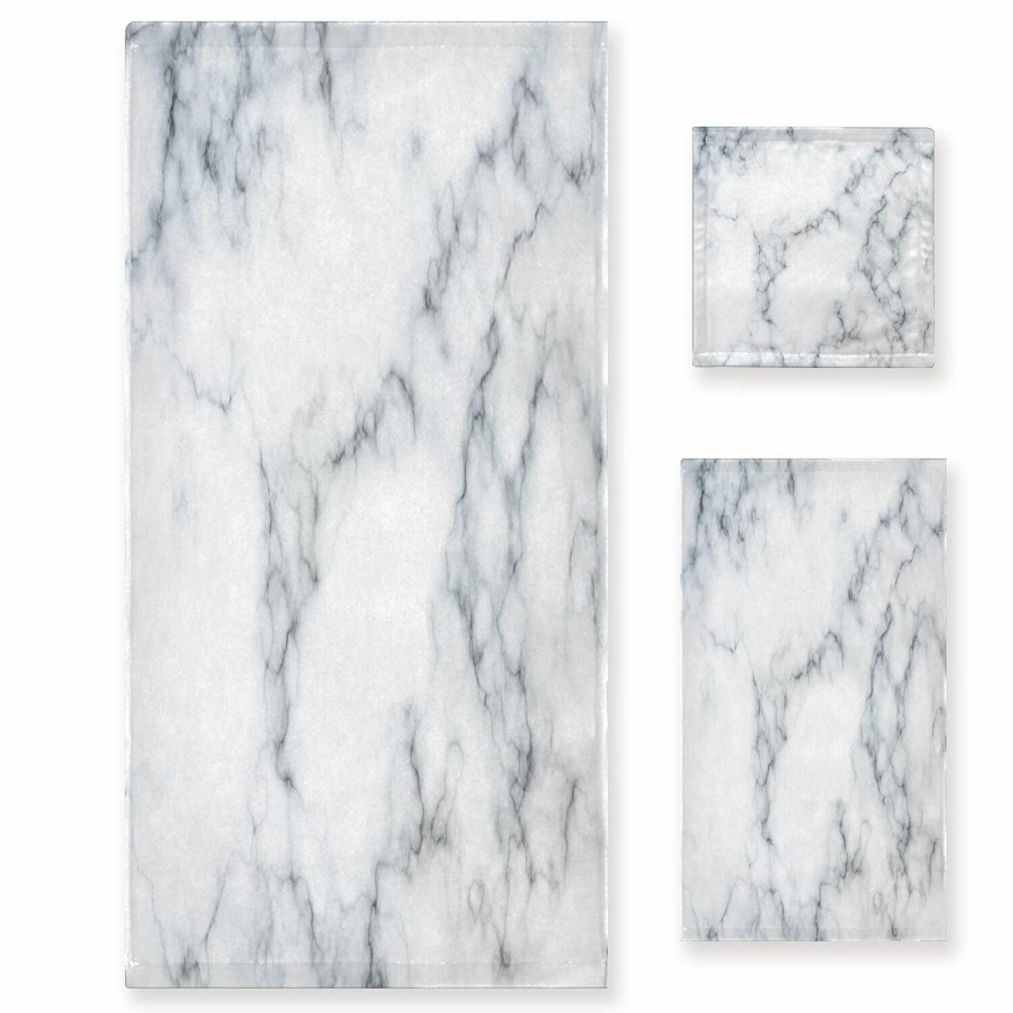 3-Piece Grey White Marble Towel Set with Bath Hand Washcloth
