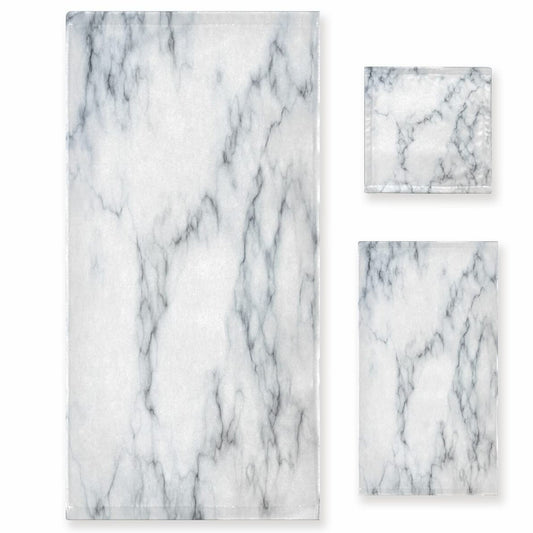 3-Piece Grey White Marble Towel Set with Bath Hand Washcloth