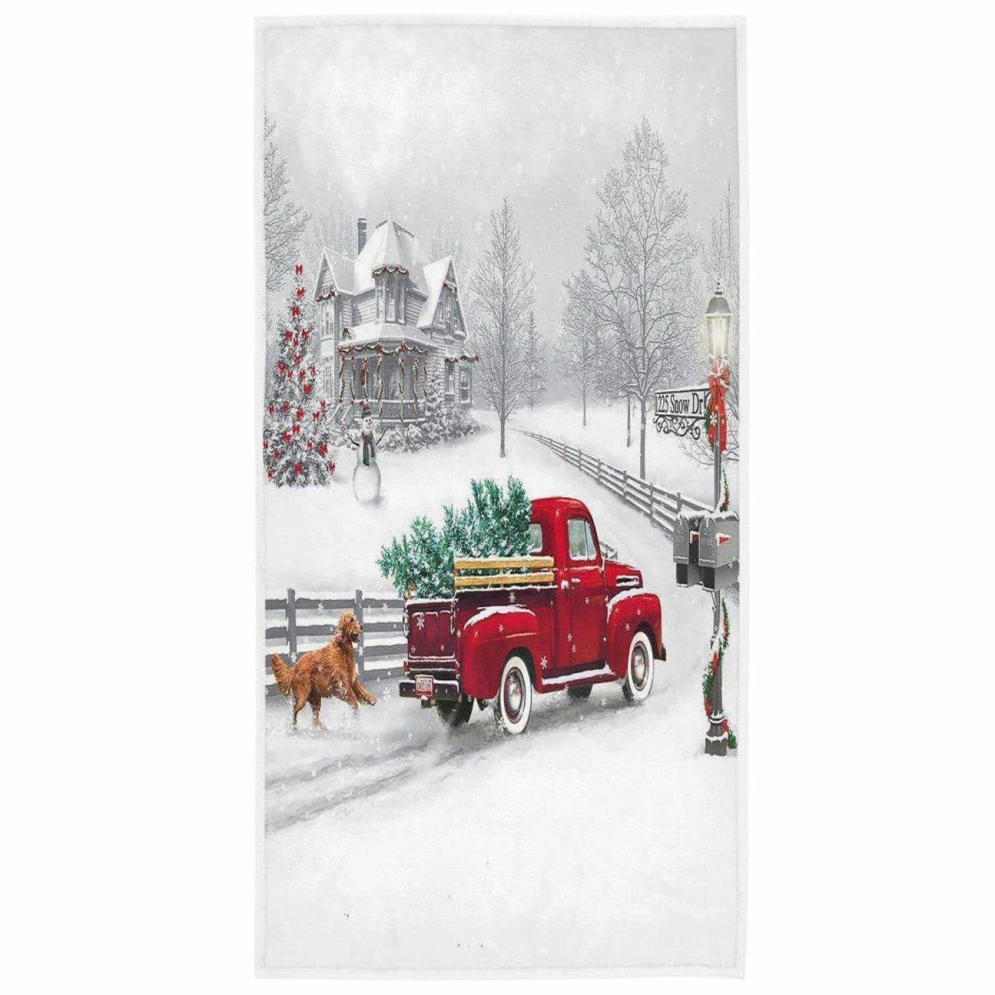 Tree Red Truck Golden Retriever Hand Bath Towel 16x30
