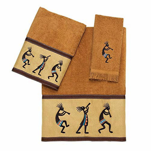 3pc Cotton Towel Set with Southwestern Embroidery