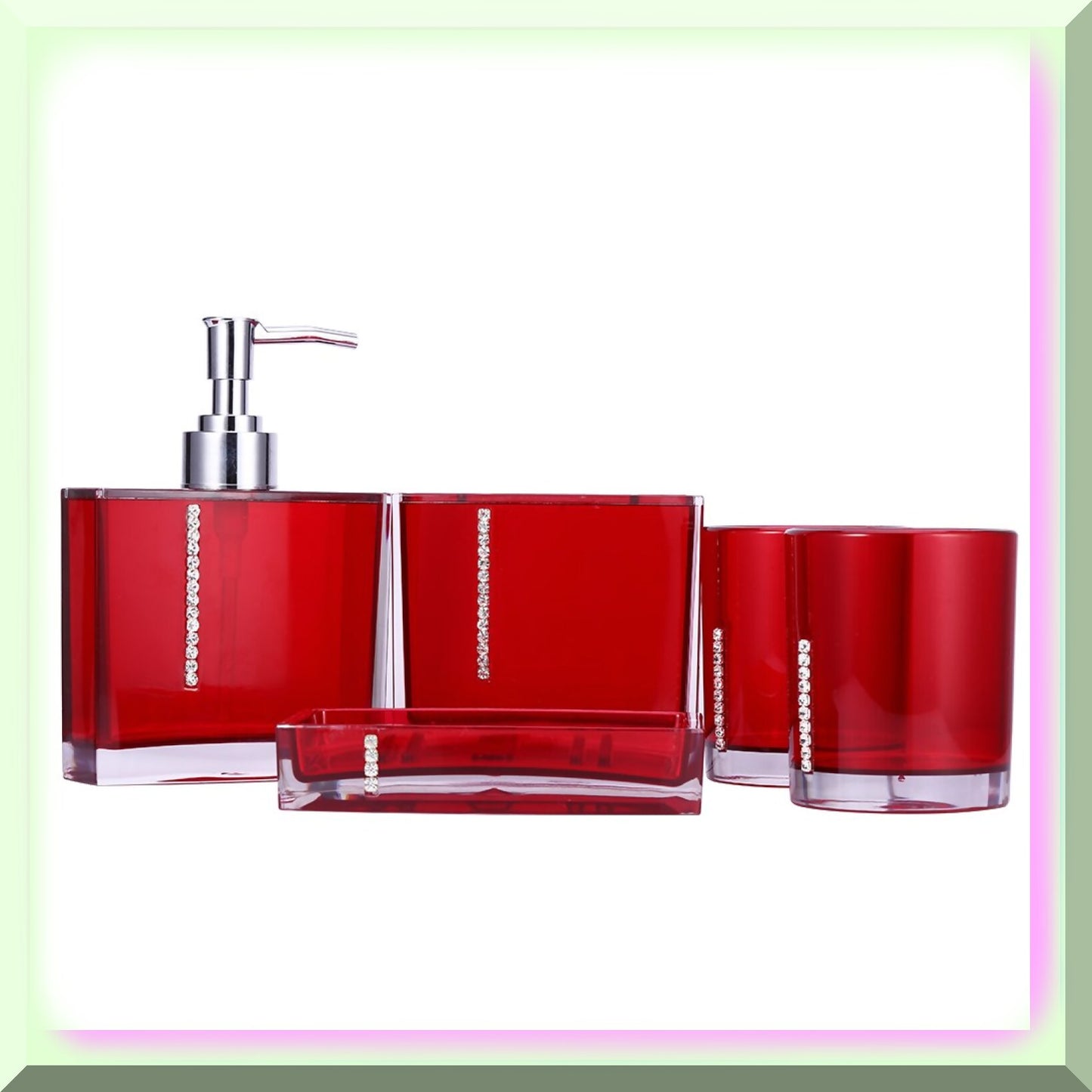 Red Acrylic 5PC Bathroom Accessories Set