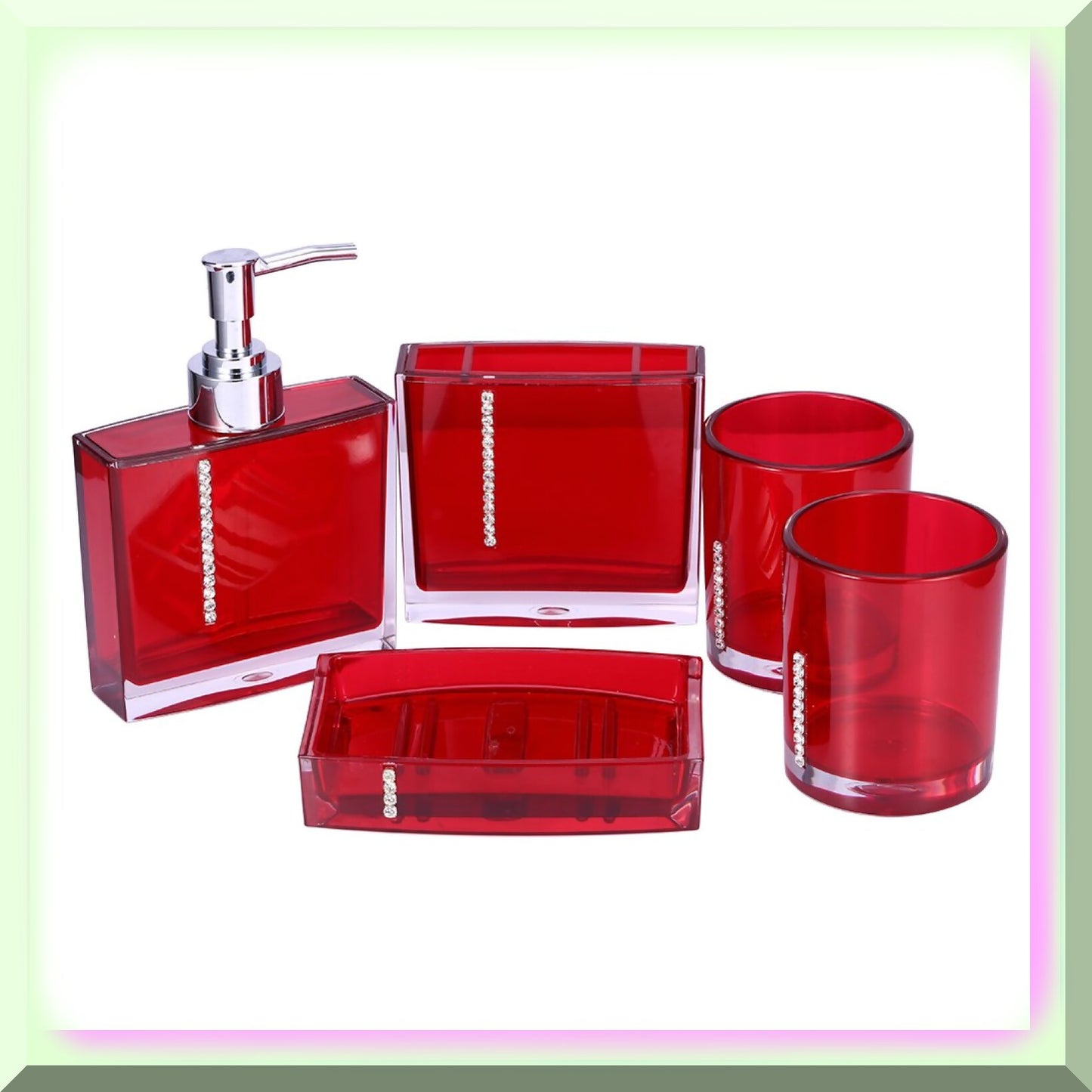 Red Acrylic 5PC Bathroom Accessories Set