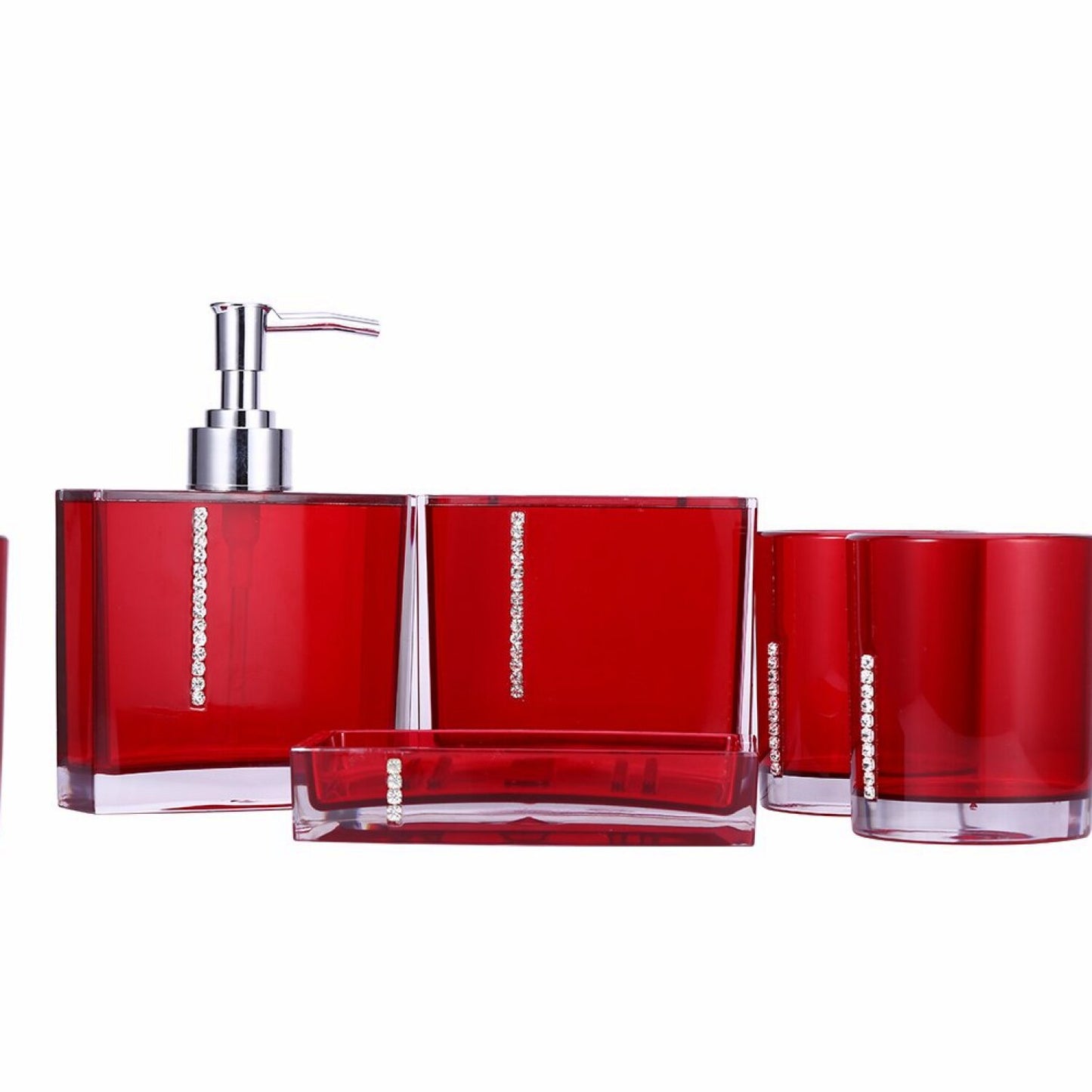 Red Acrylic 5PC Bathroom Accessories Set