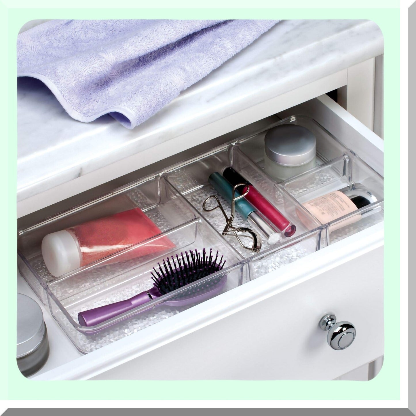 Rain Plastic Divided Vanity Organizer, Clear