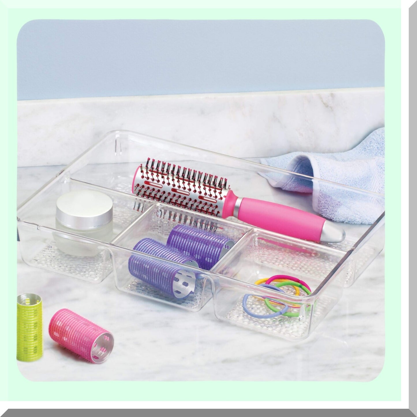 Rain Divided Cosmetic Drawer Organizer Tray 13" x 9" x 2.25" Clear