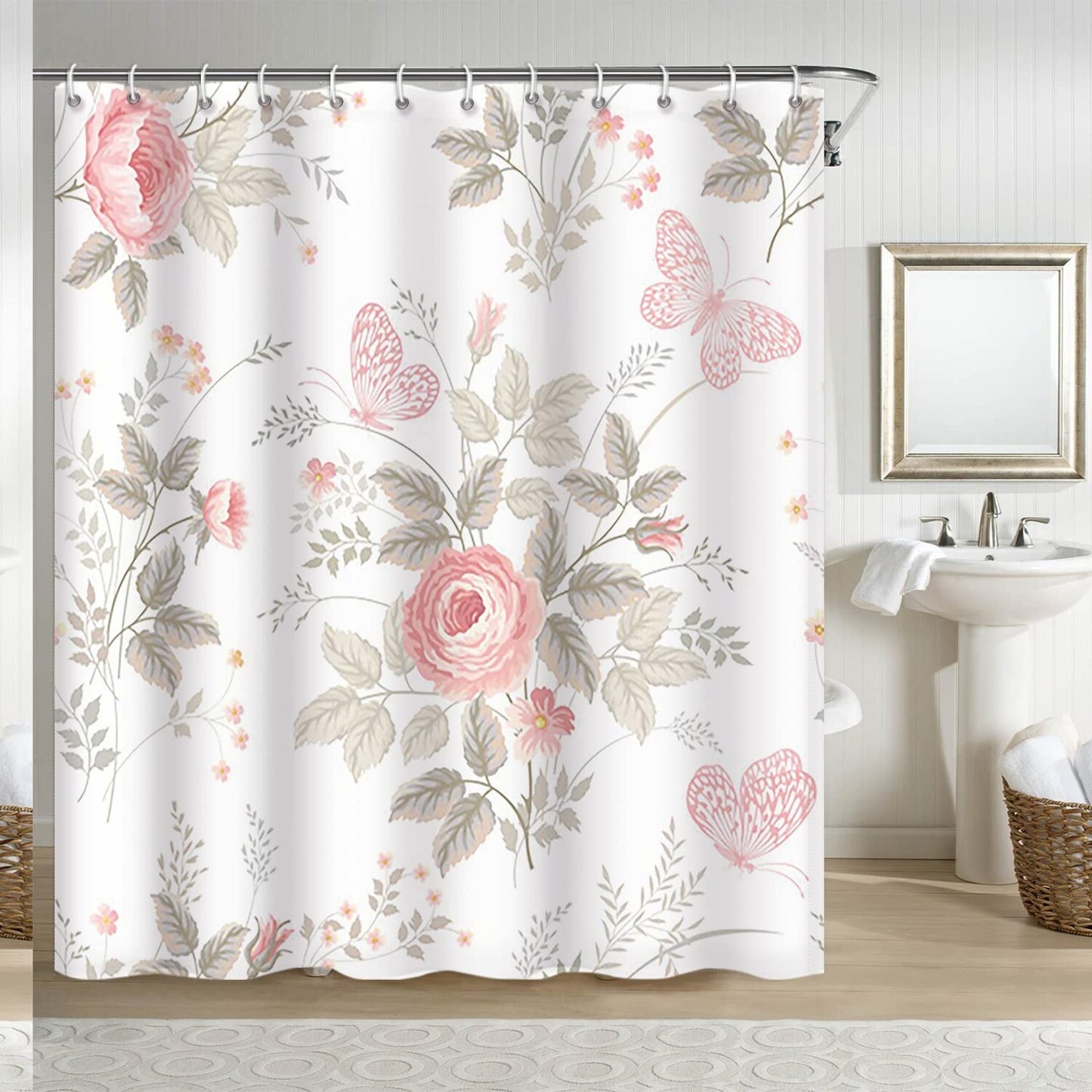Pink Rose Flower Shower Curtain 72x72 inches