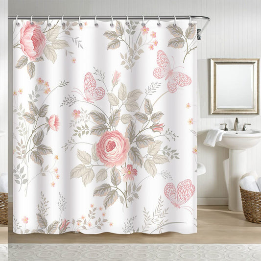 Pink Rose Flower Shower Curtain 72x72 inches
