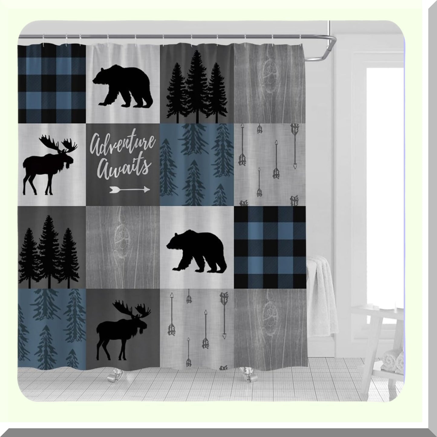 Rustic Cabin Shower Curtain 70x70 Blue Black Plaid