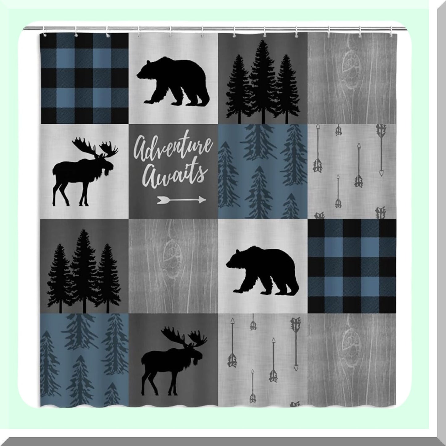 Rustic Cabin Shower Curtain 70x70 Blue Black Plaid