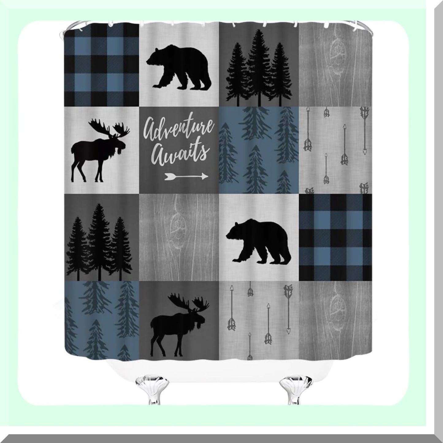 Rustic Cabin Shower Curtain 70x70 Blue Black Plaid
