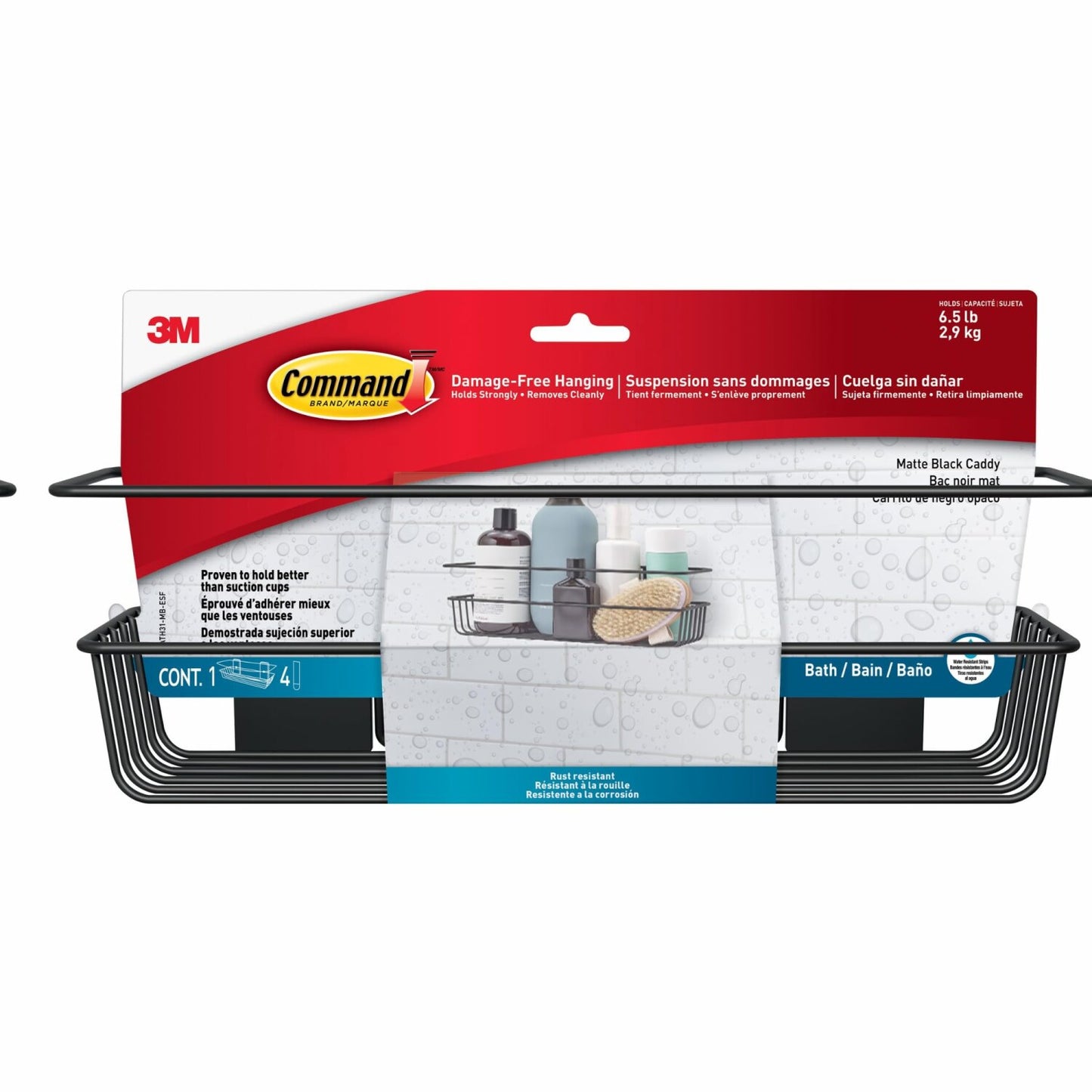 Matte Black Shower Caddy with Water-Resistant Strips