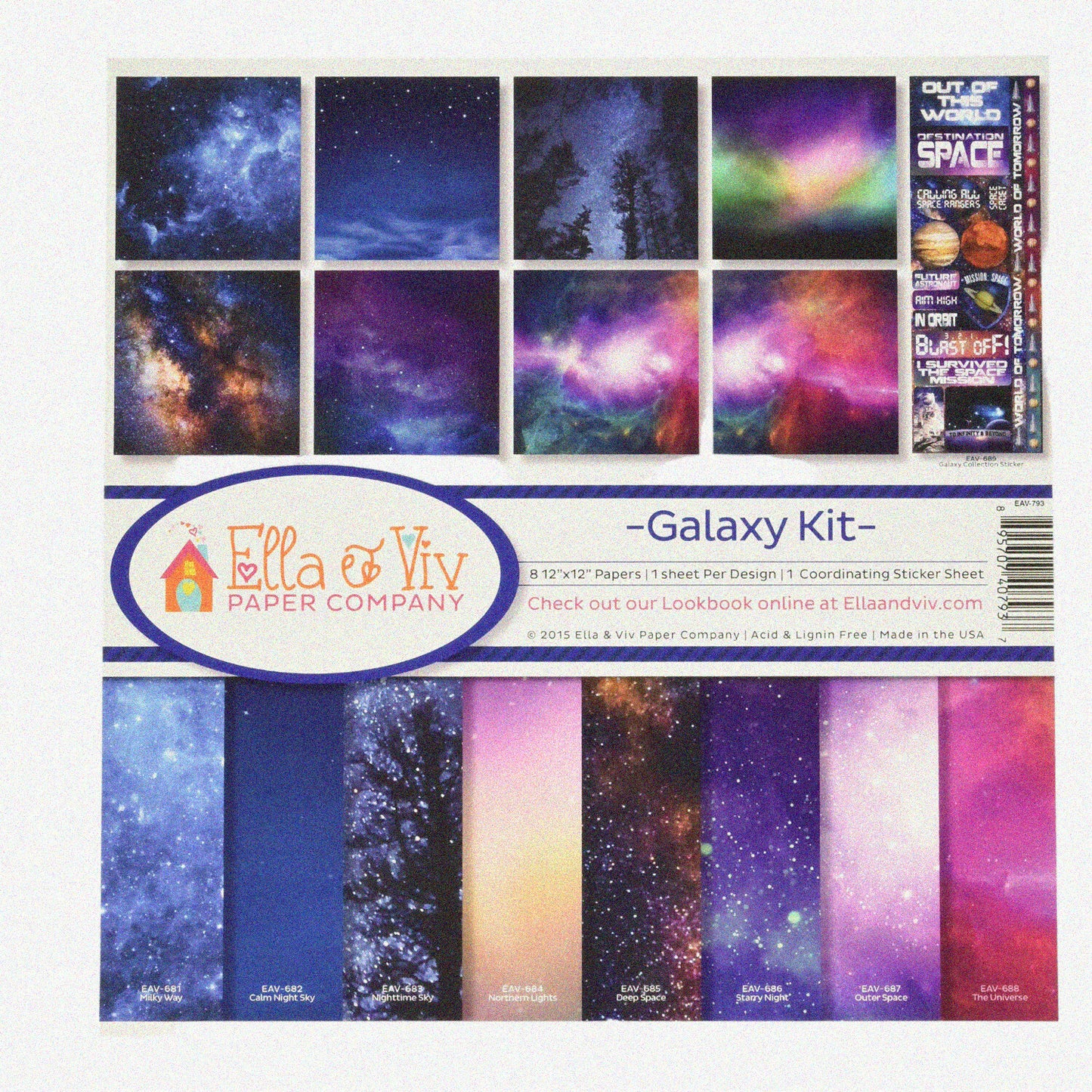 Galaxy Scrapbook Collection Kit with 8 Papers and Sticker