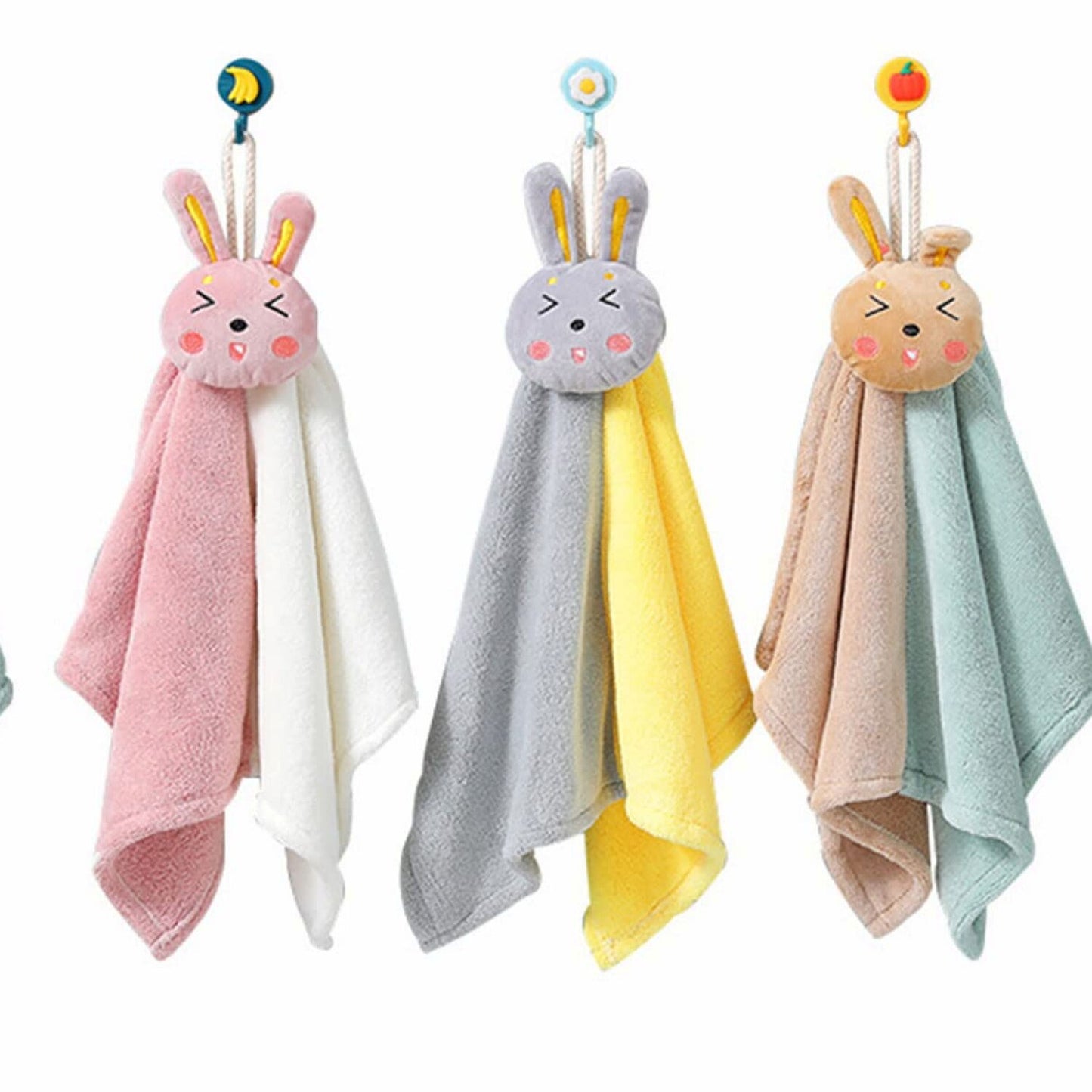 3 Pack Kids Rabbit Hand Towels with Hanging Loop