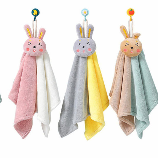 3 Pack Kids Rabbit Hand Towels with Hanging Loop