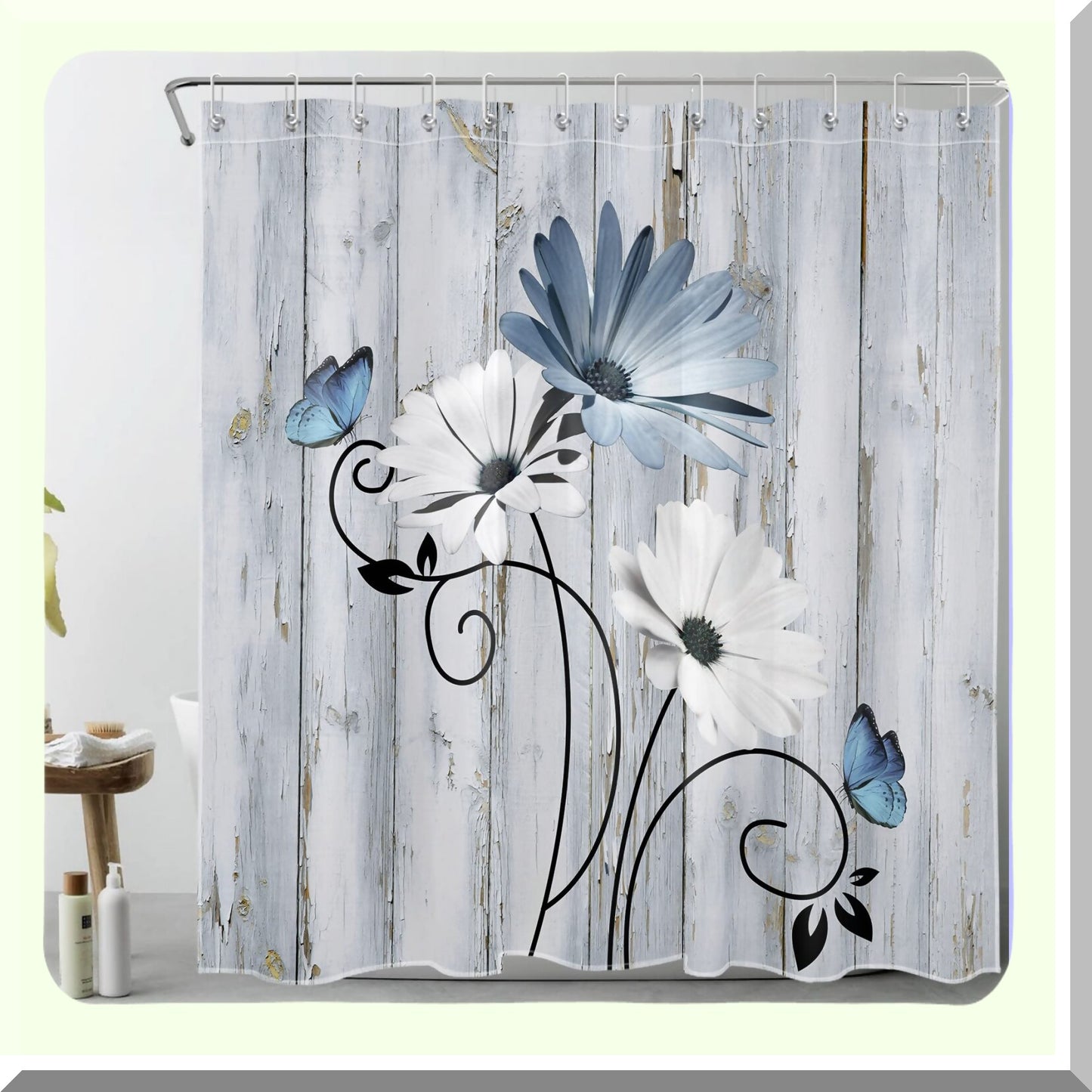 Farmhouse Blue Floral Shower Curtain 72x72 inches