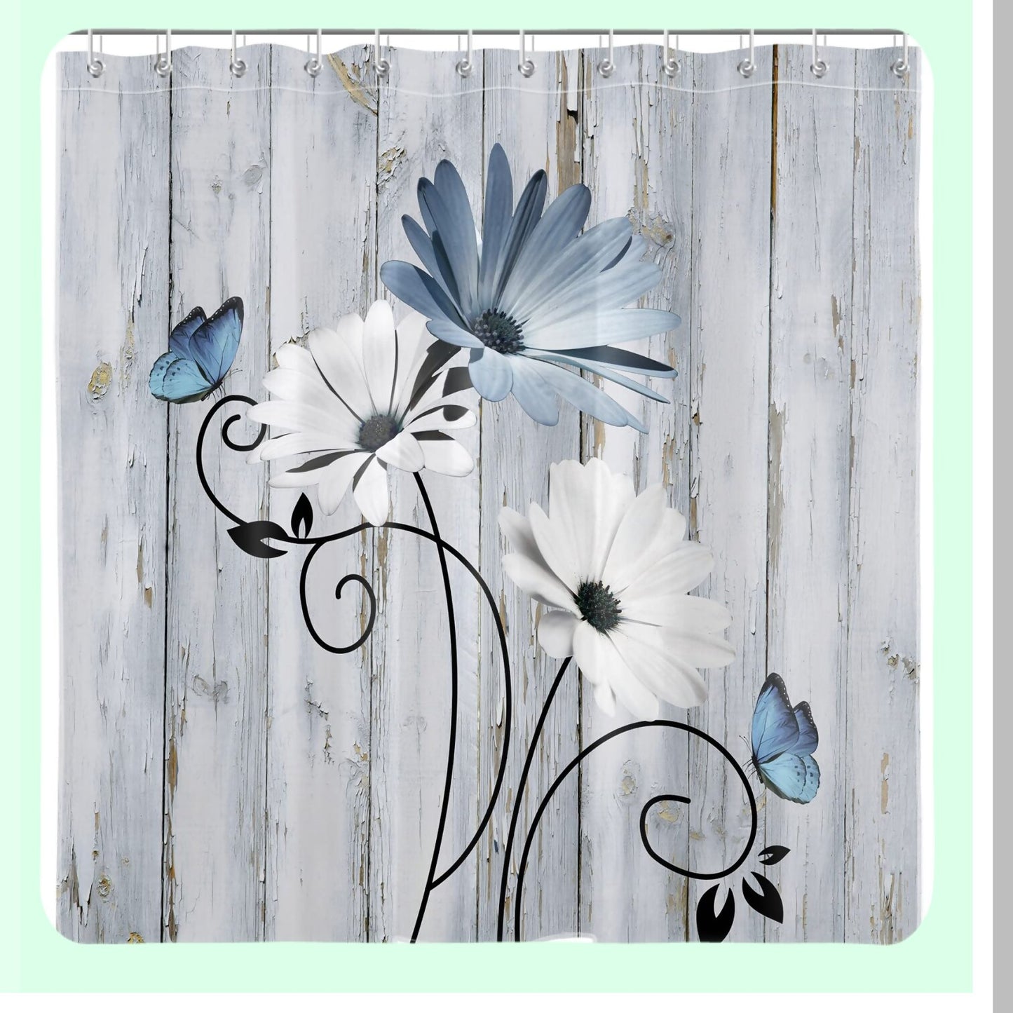 Farmhouse Blue Floral Shower Curtain 72x72 inches