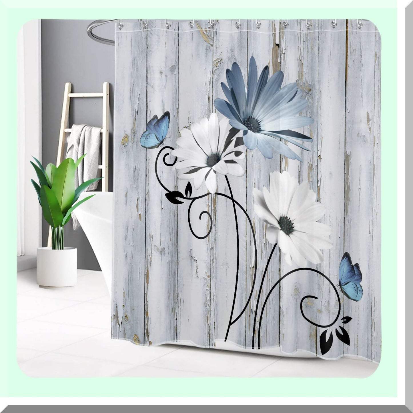 Farmhouse Blue Floral Shower Curtain 72x72 inches
