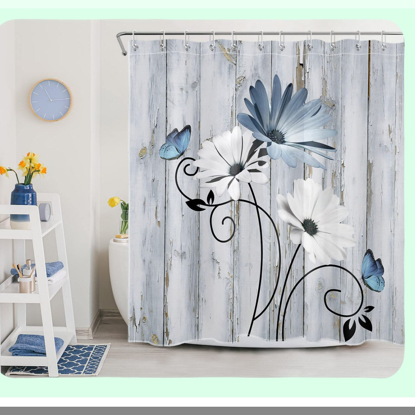 Farmhouse Blue Floral Shower Curtain 72x72 inches