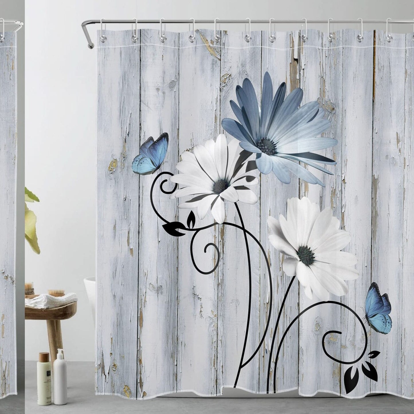 Farmhouse Blue Floral Shower Curtain 72x72 inches