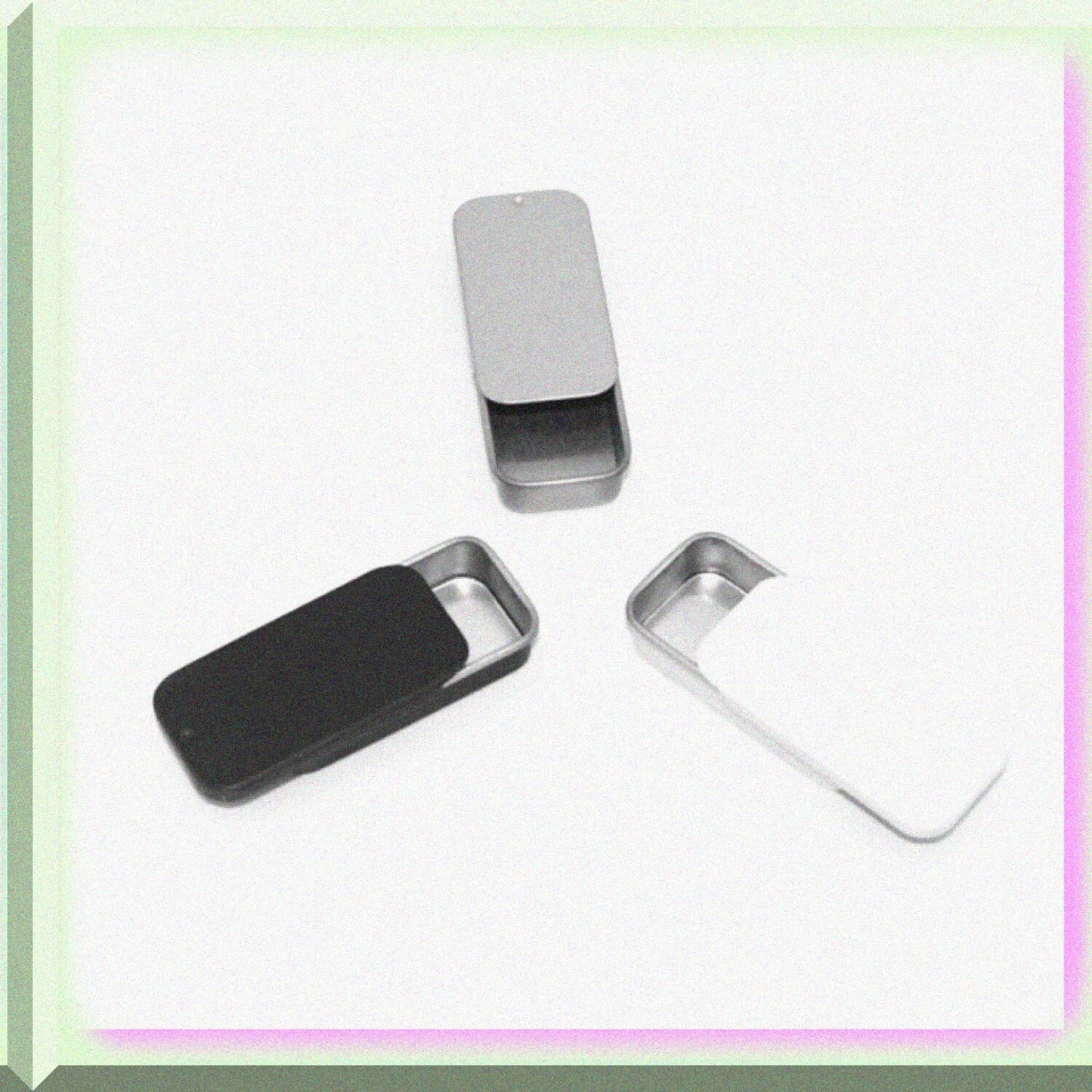 Mini Metal Tin Box Containers 3 pcs Silver Black White