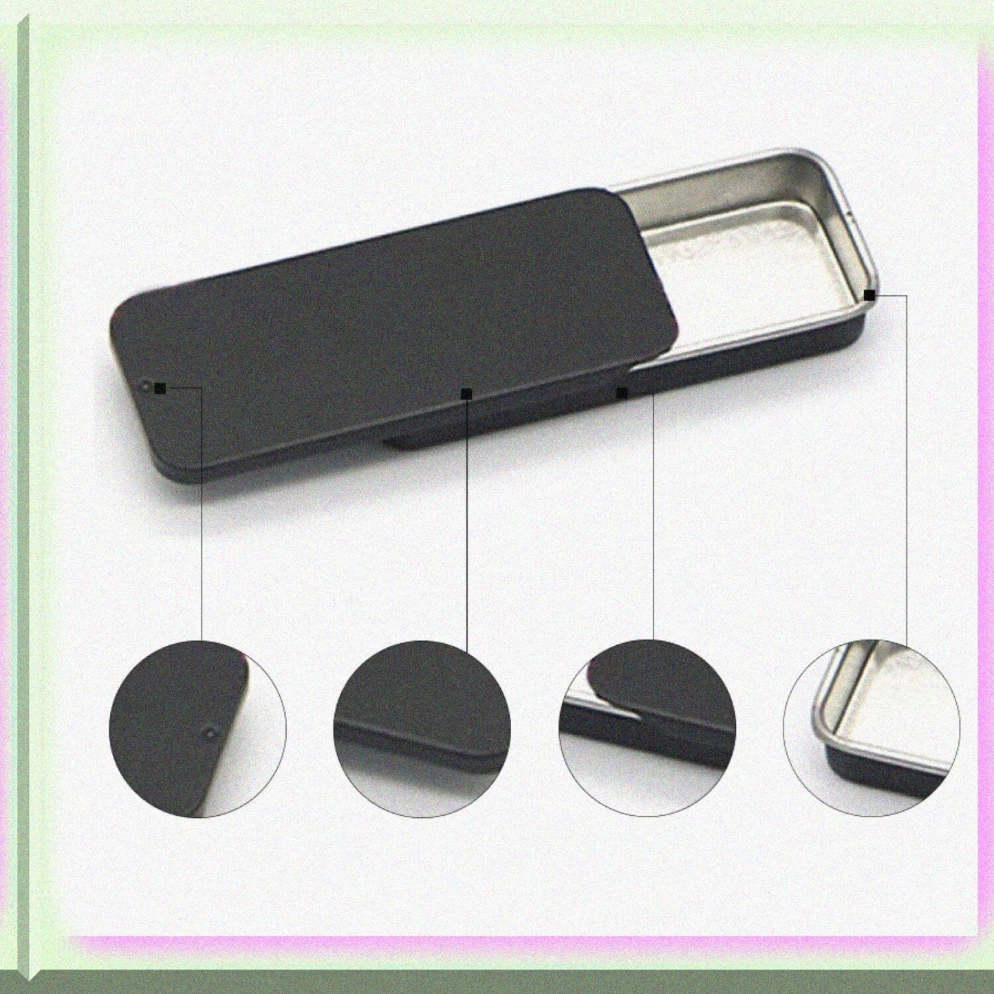 Mini Metal Tin Box Containers 3 pcs Silver Black White