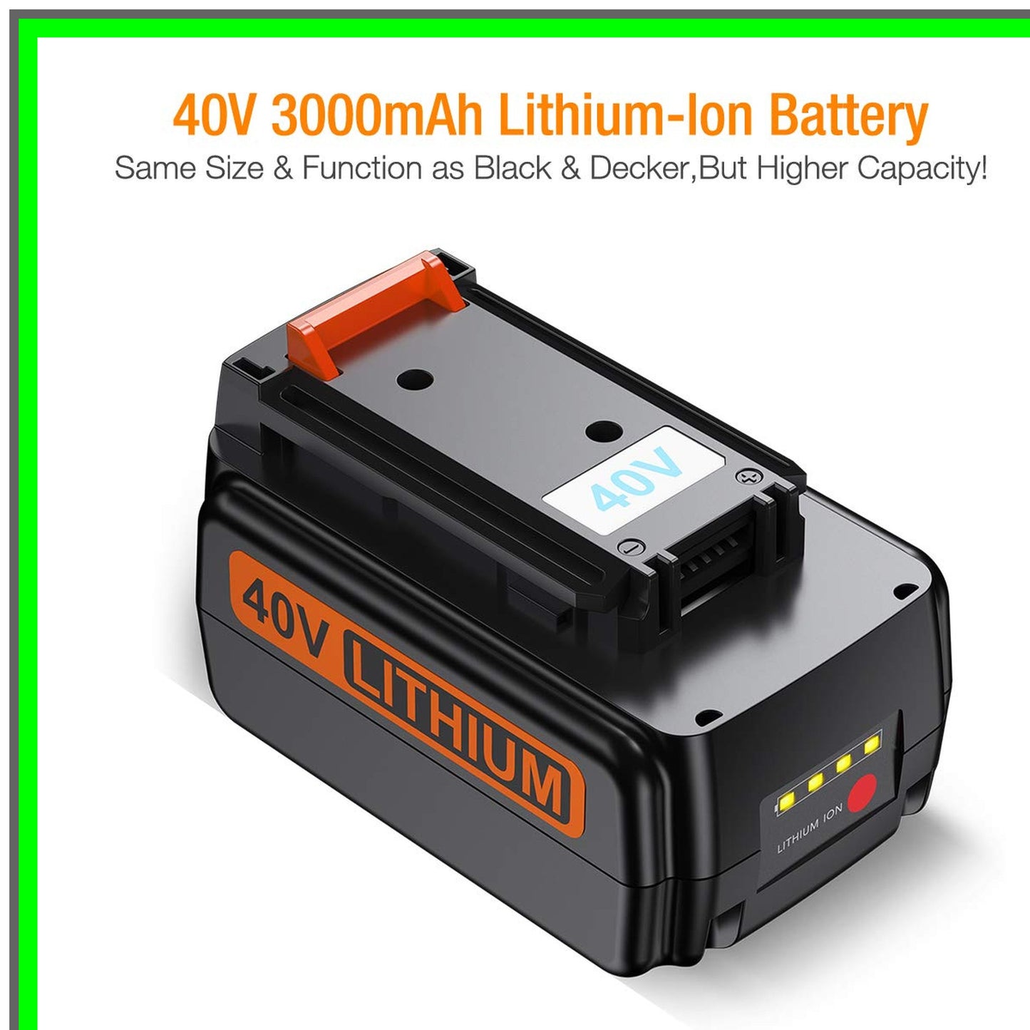 High-Capacity 3000mAh 40V Lithium Replacement Battery for Black and Decker