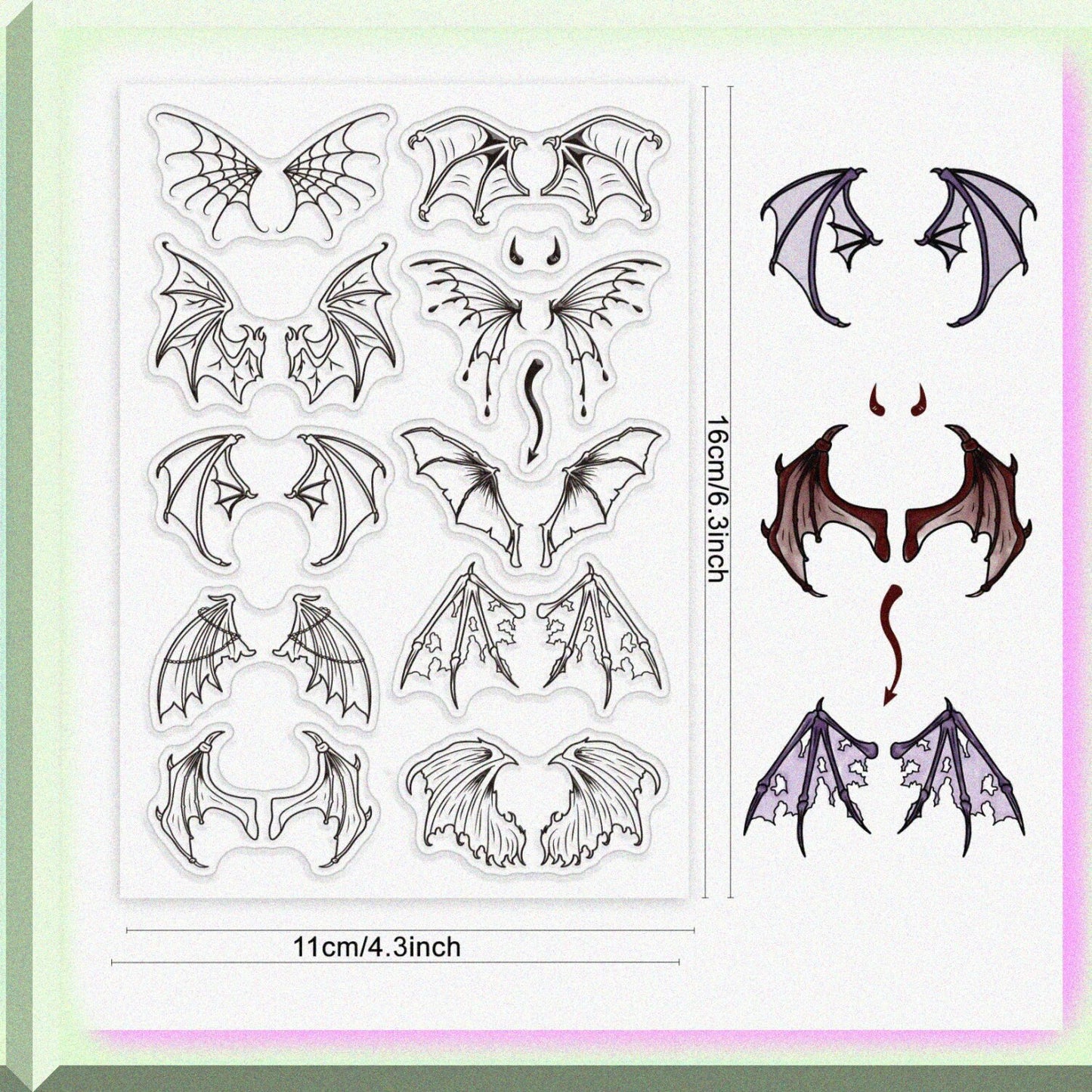 Wings Clear Rubber Stamp Bat Gothic 6.3x4.3in