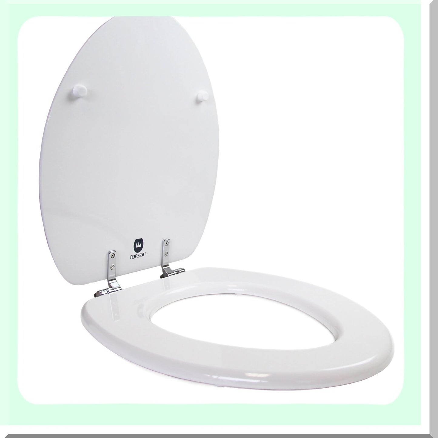 Elongated White Toilet Seat with Metal Hinges