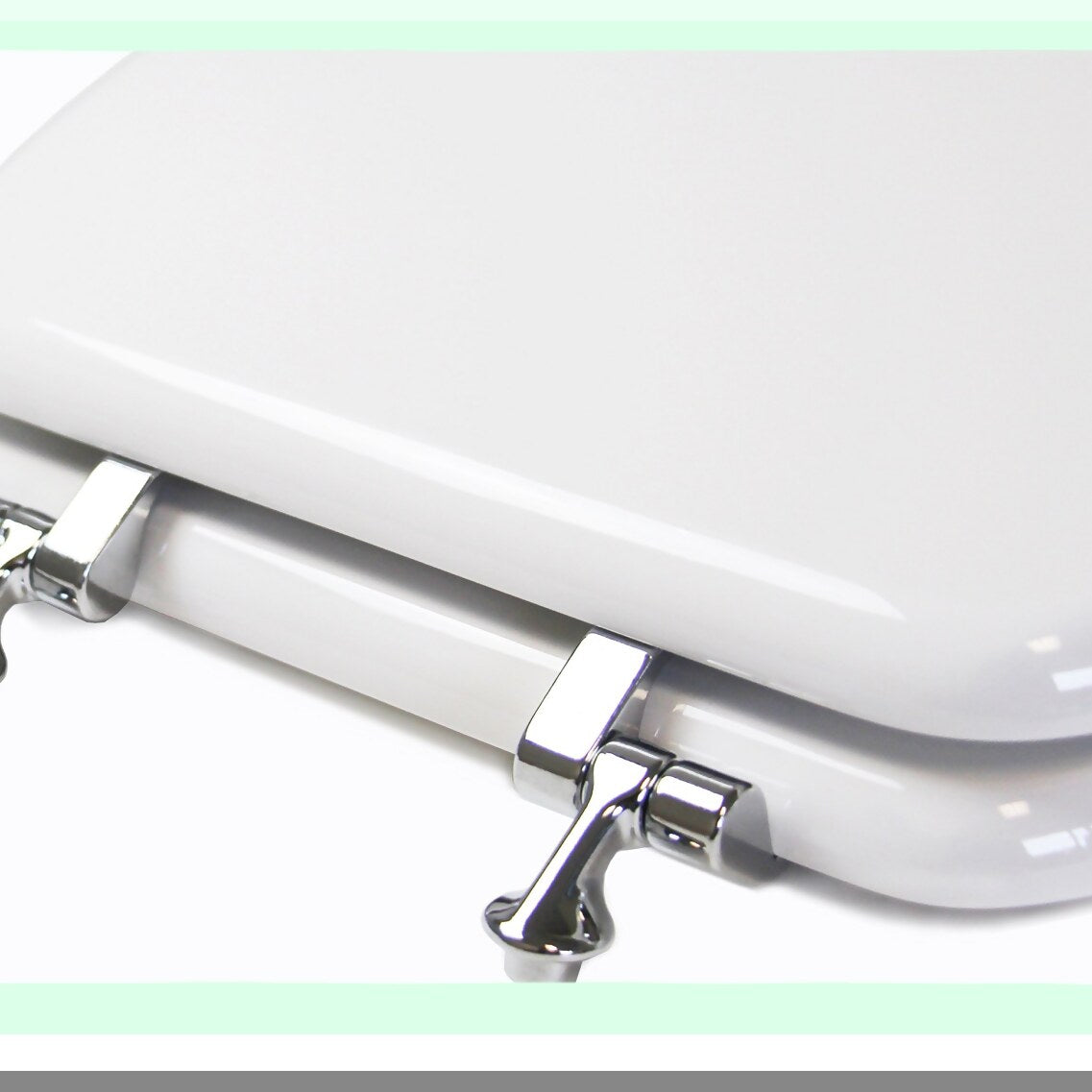 Elongated White Toilet Seat with Metal Hinges
