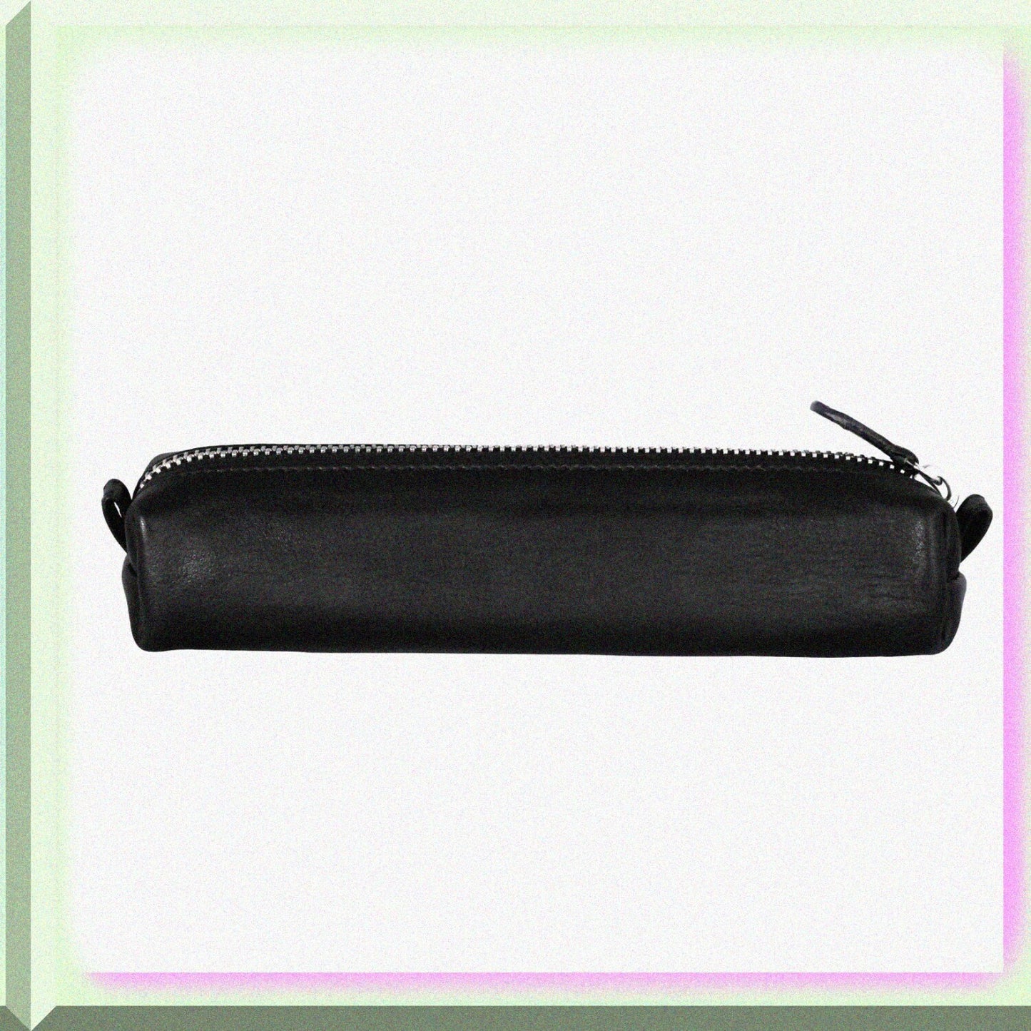 Leather Zippered Pen and Pencil Case Black 7.25x1.67x1.67