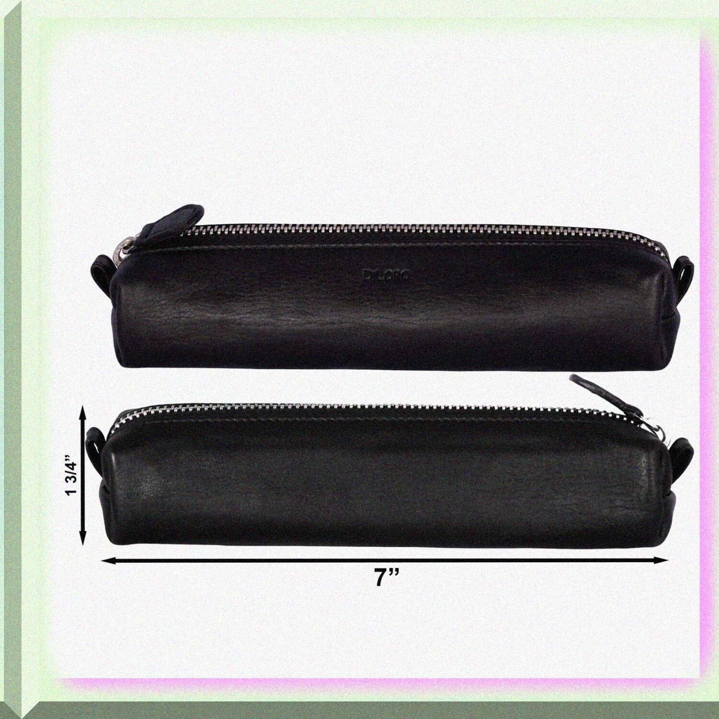 Leather Zippered Pen and Pencil Case Black 7.25x1.67x1.67