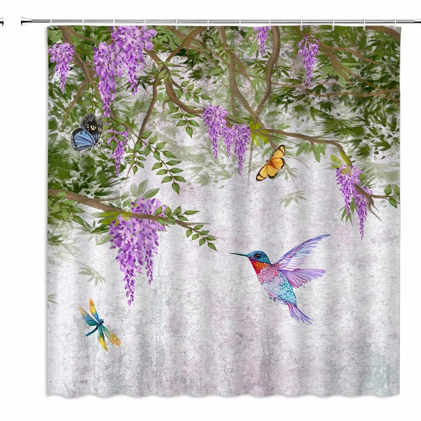 Hummingbird Purple Floral Shower Curtain 70x70 inches