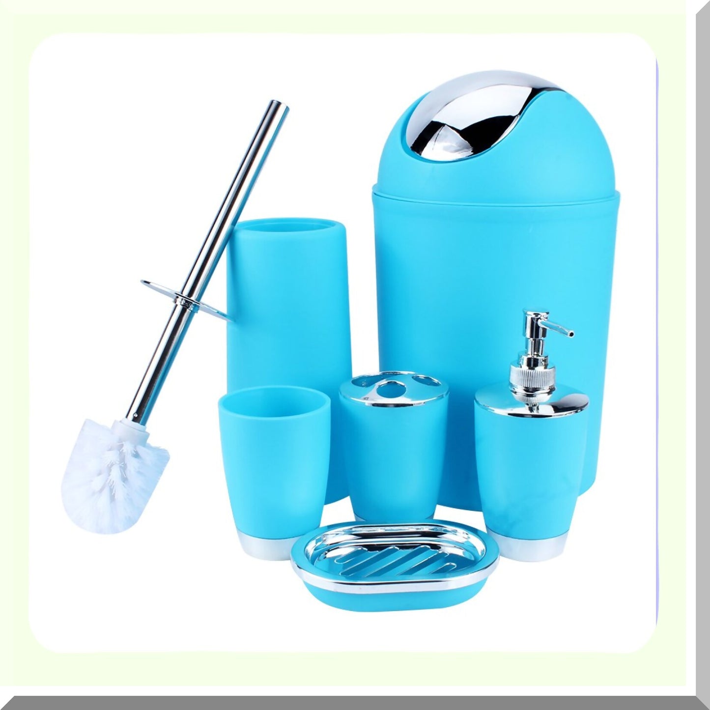 6 Pcs Plastic Bathroom Accessory Set Blue