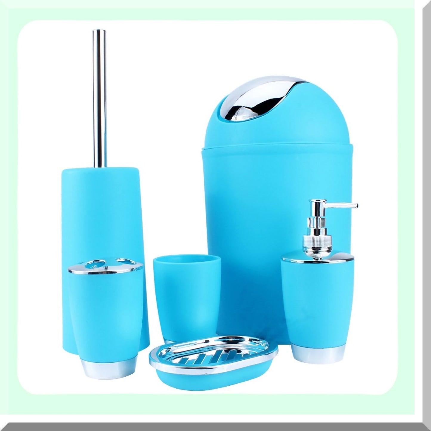 6 Pcs Plastic Bathroom Accessory Set Blue