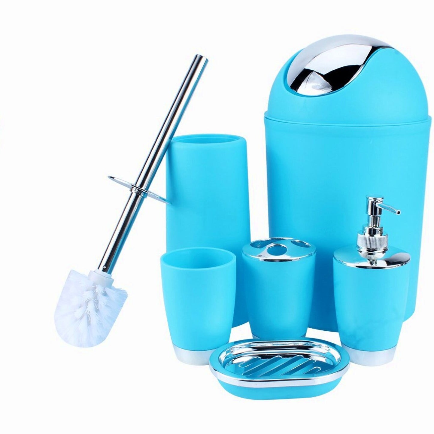 6 Pcs Plastic Bathroom Accessory Set Blue