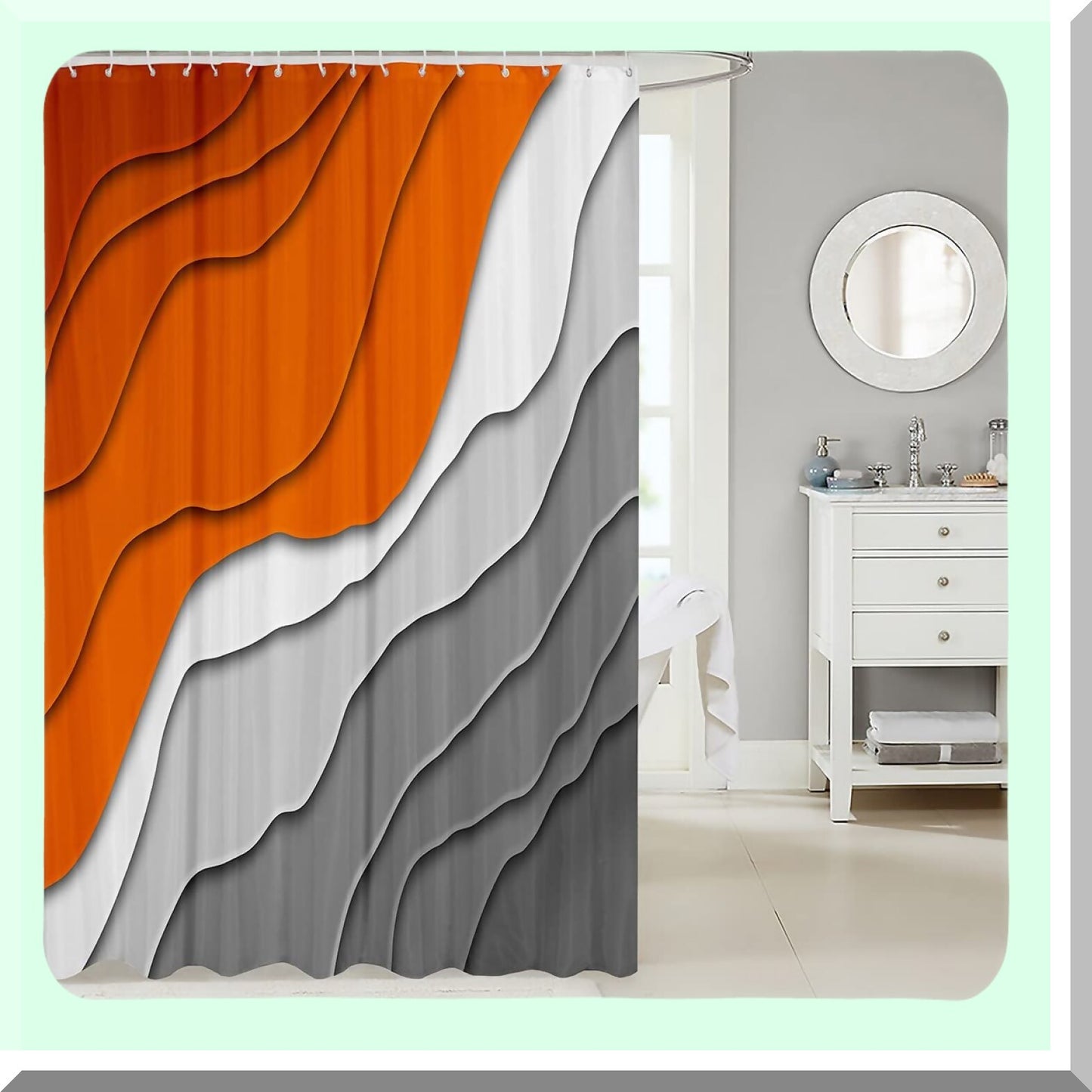 Decorative Orange White Gray Waterproof Polyester Shower Curtain
