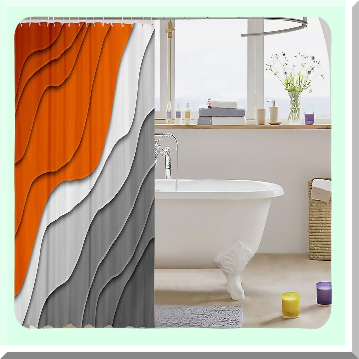 Decorative Orange White Gray Waterproof Polyester Shower Curtain