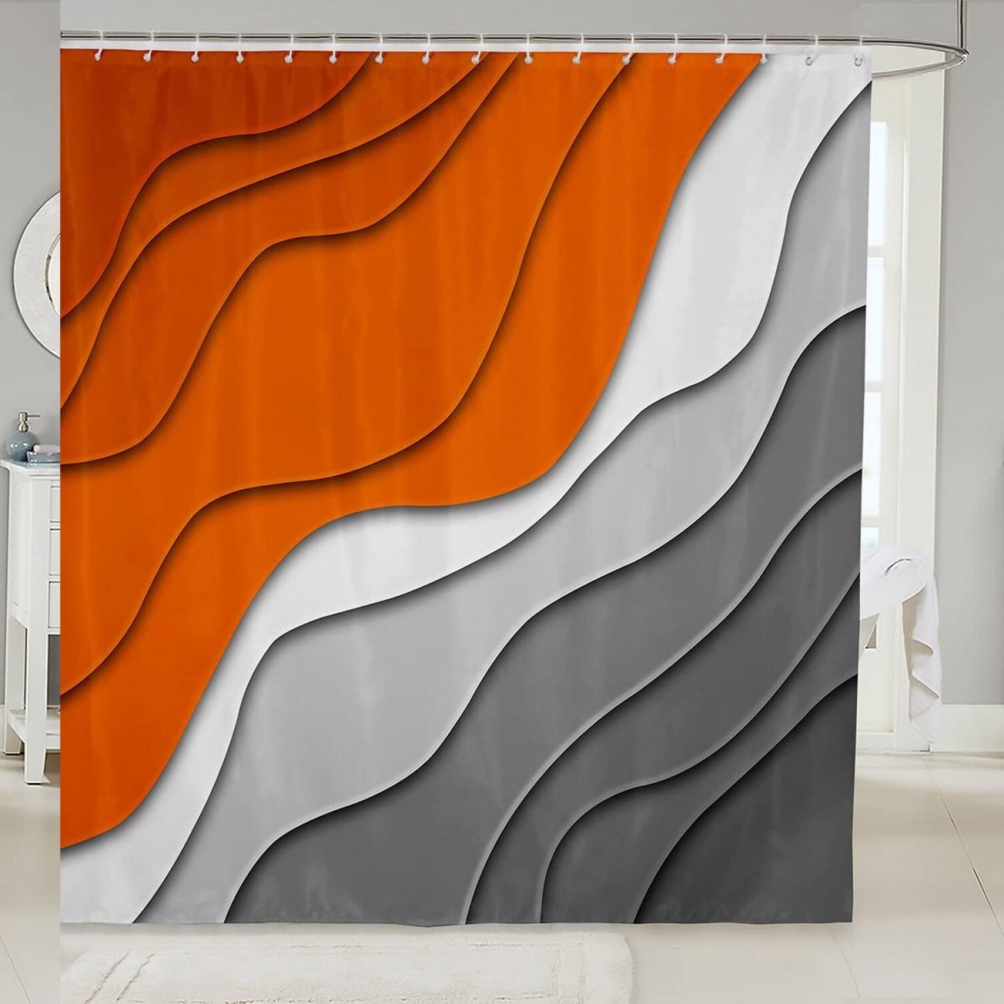 Decorative Orange White Gray Waterproof Polyester Shower Curtain
