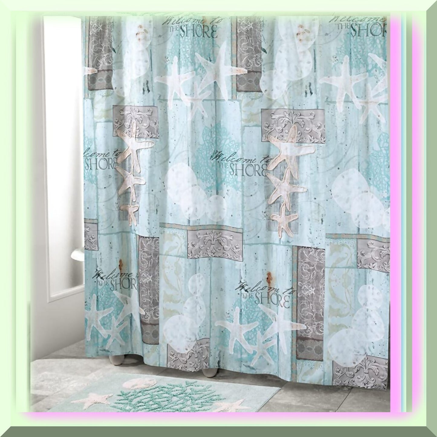 Cotton Bath Mat, Coastal Beachcomber Design