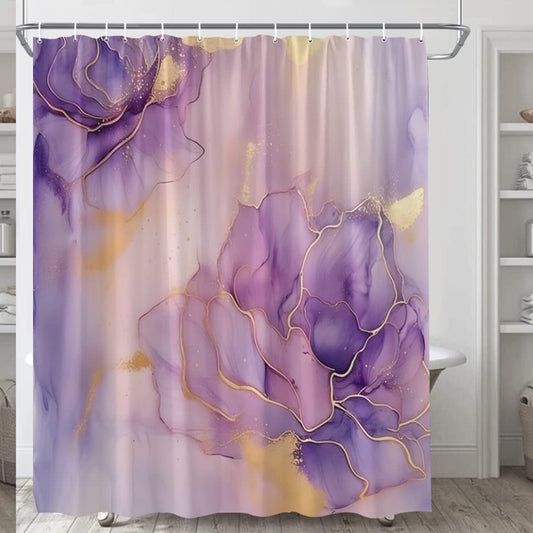 Purple Marble Floral Shower Curtain 70x70 inches