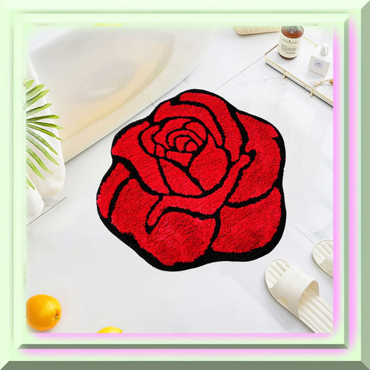 Red Rose Non Slip Bath Rug 25.6"x23.6"